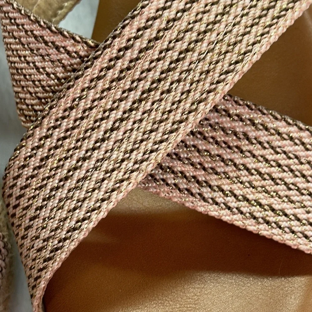 NorthStyle Wedge Block 2” Wedge Espadrille Peach/Shimmer Gold Stitching Size 39